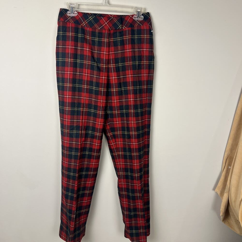 J McLaughlin Wool Red Plaid Pants Women's 8 USA Made Lined Straight Leg Tartan